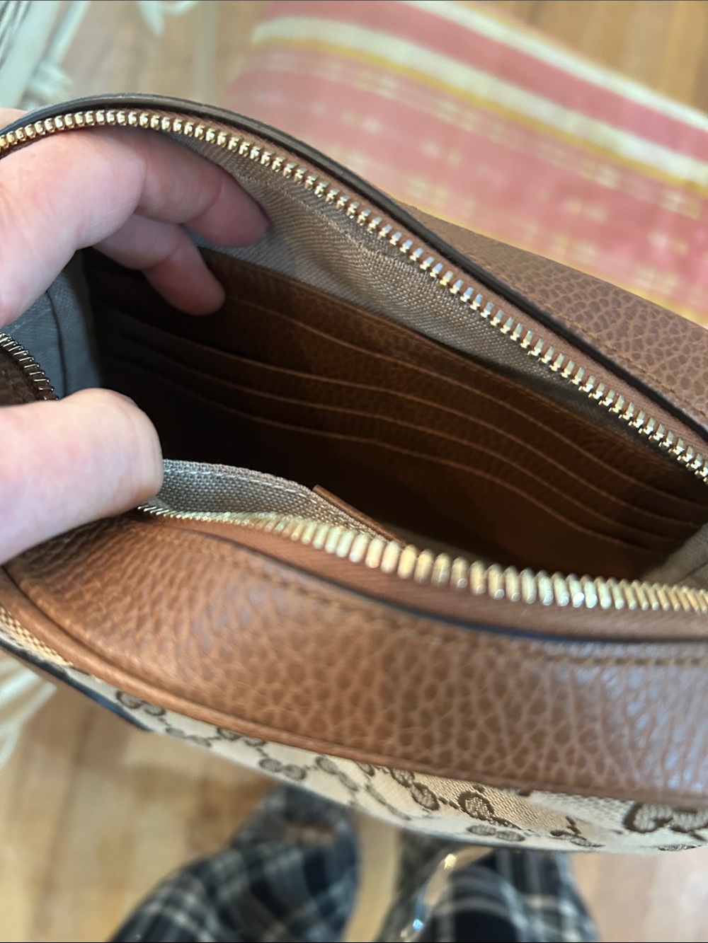 Gucci Beige GG Canvas and Brown Leather Crossbody Bag - Picture 5 of 12
